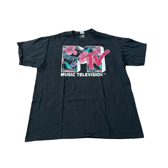 MT&V Other - MTV Music Television Black T-Shirt Size XL Flower Graphic Printed